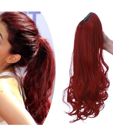 Ponytail extension ponytail braid with bracket hair part hair extension hair pussy hair heat resistant (smooth+corrugated) like real hair 18 "(45cm) dark red 45 cm dark red