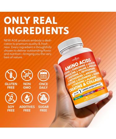 NEW AGE Amino Acids Supplement L-Lysine L-Threonine L-Leucine Isoleucine Valine L-Histidine L-Tryptophan L-Methionine L-Arginine L-Cysteine L-Glutamine L-Serine Aspartic Acid- 120 Count 60 Count (Pack of 2) - Buy Online on GoSupps.com
