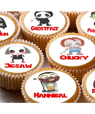 24 Horror Characters pre-cut edible kids childrens party decorations cupcake wafer toppers