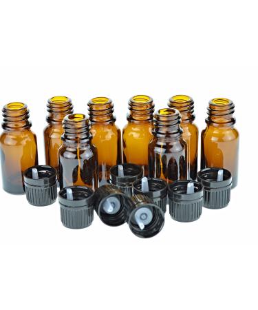 Wild Essentials 10ml Amber Glass Bottles with Euro Dropper Caps - Great for Essential Oils, Perfumes and DIY Aromatherapy - Easy to Fill, Clean and Reuse - Protective and Durable (8)