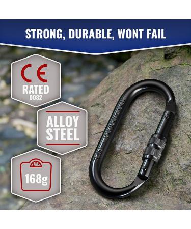 XTEK Climbing Carabiner Clip - UIAA Certified 25kN - Large Heavy Duty Steel Carabiners for Climbing, Hammocks & Camping - 2pc - Buy Online on GoSupps.com