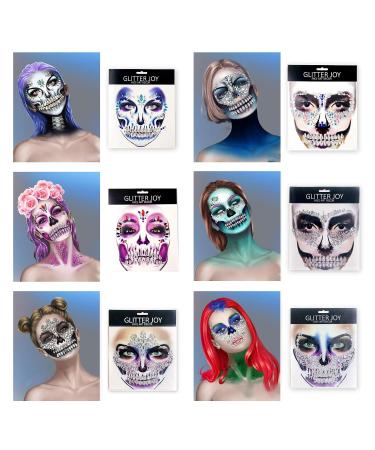 Day of the Dead Sugar Skull Face Jewels - 6-Pack Rhinestone Skeleton Gems for Halloween - Buy Online on GoSupps.com