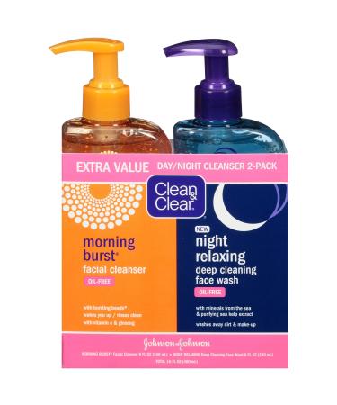 Clean & Clear 2-Pack Day and Night Face Cleansers with Citrus Morning Burst Facial Cleanser with Vitamin C & Relaxing Night Facial Cleanser with Sea Minerals, Oil Free & Non-Comedogenic Citrus 8 Fl Oz (Pack of 2)