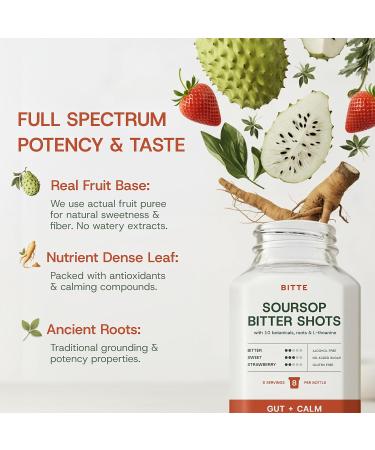 bitte Gut + Calm Soursop Shots 3 Pack Ready to Drink Strawberry Soursop Whole Super Fruit + Herbal Bitters Clean Formula No Sugar Vegan Gluten-Free Non-GMO 48 fl oz Total (24 Servings) 16 Fl Oz (Pack of 3) - Buy Online on GoSupps.com