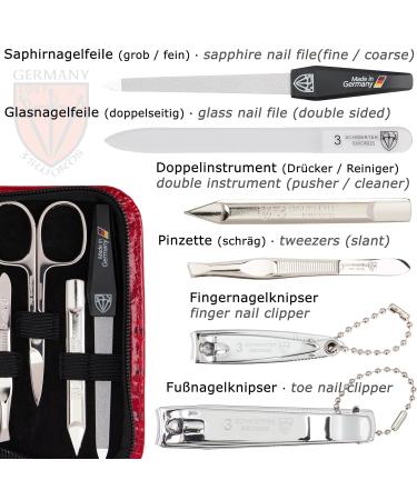 Three Swords 8 pcs Manicure Set 'Roma' | High-Quality Ostrich Leather Imitation Nail Case | Complete Nail Care Tools - Scissors Clippers Tweezers Glass & Sapphire Files - Buy Online on GoSupps.com