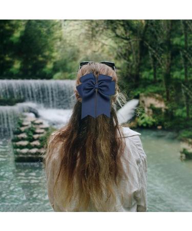 2 Pack 6 inch Bow Hair Clips Large Hair Bow Hair Barrette Clips for Women Girls Dark Blue Hair Bows - Buy Online on GoSupps.com