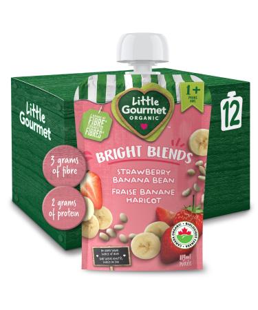 Baby Gourmet Little Gourmet Organic Bright Blends Baby Food Pouches - Strawberry Banana Bean - No Added Sugar or Salt Non GMO No Fillers - (113ml) 12-Pouches Red Strawberry Banana Bean 113ml - 12 Pouches