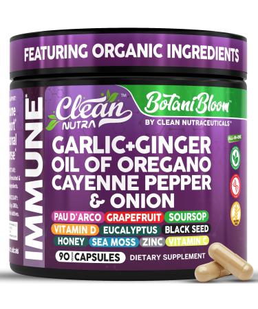 Clean Nutra Garlic Ginger Oil of Oregano Cayenne Pepper Grapefruit Soursop Black Cumin Sea Moss Black Pepper Vitamin C and Zinc VIT C Detox Gut Health Black Seed Cleanse 90 Vegan Capsules
