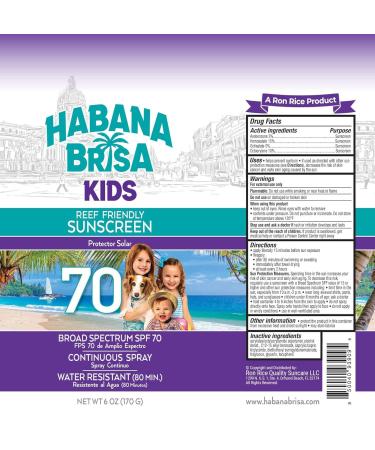 Habana Brisa Kids Sunscreen Spray SPF 70 Hawaii 104 Reef Act Compliant | Octinoxate & Oxybenzone Free | Broad Spectrum UVA/UVB Protection Water Resistant Sun Protection for Sensitive Skin 6 Oz - Buy Online on GoSupps.com