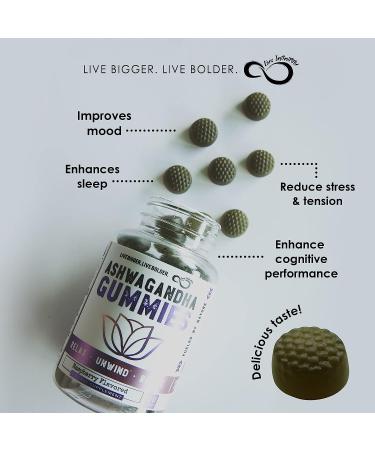 Live Infinitely Ashwagandha Gummies - 1000MG Stress Relief & Energy Support - Formulated with Maca Root, Lemon Balm & L-Theanine - Vegan - 60 Gummies - Buy Online on GoSupps.com