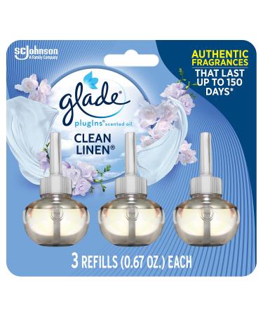 Glade PlugIns Refills Air Freshener, Scented and Essential Oils for Home and Bathroom, Clean Linen, 2.01 Fl Oz, 3 Count Clean Linen 3 Count (Pack of 1)