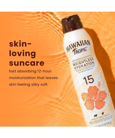 Hawaiian Tropic Weightless Hydration Clear Spray Sunscreen SPF 15 6oz - Oxybenzone Free Sunblock - Buy Online on GoSupps.com