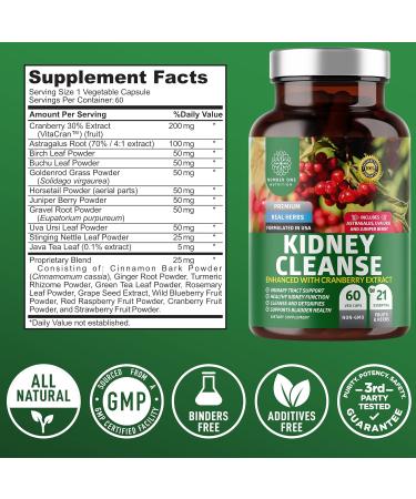 Premium Kidney Cleanse - Natural Support for Urinary Tract & Bladder Control with 21 Herbs including Cranberry Extract - 120 Veg Caps - Buy Online on GoSupps.com