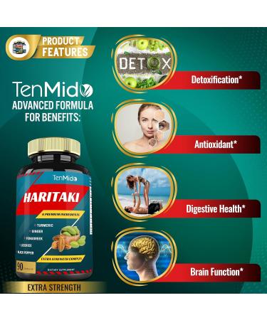 Tenmido Haritaki Supplements Extract Capsules with Turmeric Ginger Fenugreek Licorice Black Pepper | Nourishes Rejuvenates Body 3 Months Supply - Buy Online on GoSupps.com