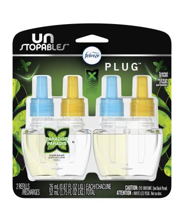 Febreze Plug in Air Fresheners, Unstopables Paradise, Odor Eliminator for Strong Odors, Scented Oil Refill (2 Count)