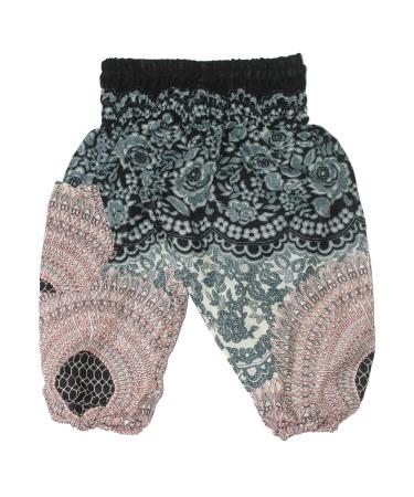 Lofbaz Children Hippy Thai Harem Aladdin Pirate Kids Pants Bohemian Baggy Colorful 0-3 Months Rose Flower White