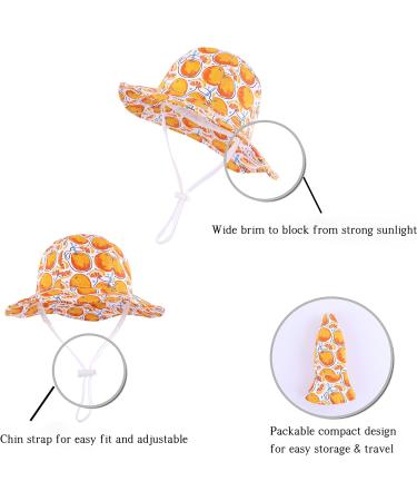 LANGZHEN Beach Sun Protection Hat for Baby Girls - Adjustable Wide Brim Toddler Hat with Chin Strap, White-Orange, 1-2 Years - Buy Online on GoSupps.com