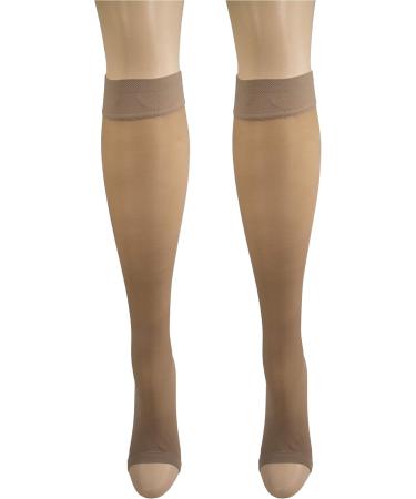 Truform Sheer Compression Stockings for Women - 8-15 mmHg Open Toe Knee High 20 Denier Beige Large (1 Pair) - International Shipping Available - Buy Online on GoSupps.com