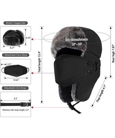 Mysuntown Winter Trooper Trapper Hat - Unisex Hunting Ushanka with Ear Flap, Chin Strap, and Windproof Mask - Black - 22-24 Inches - Buy Online on GoSupps.com
