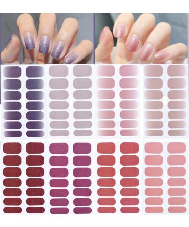 112 Pieces Nail Polish Sticker Full Wrap Nail Strip Supplies,8 Sheets Gradient Purple, Pink Shiny Self-Adhesive Gel Nail Art Design Decals with Nail File for Women Girls Manicure Decoration Tips Pink,purple