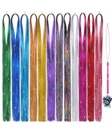 Hair Tinsel kit Fairy Hair Tinsel Kit 47 Inch Hair Extensions Hair Tinsel Kit Strands with Tool 12 Colors 2280 Strands Sparkling Glitter Fairy Hair Tinsel (12 Colors) - Buy Online on GoSupps.com