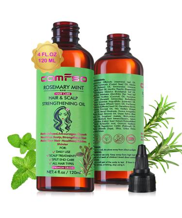 comfso Rosemary Oil for Hair Growth Rosemary Mint Hair Oil Treatment For Dry Damaged Split End Scalp Hair Strenghtening Oil With Biotin Castor Oil 4 Fl Oz RosemaryOil