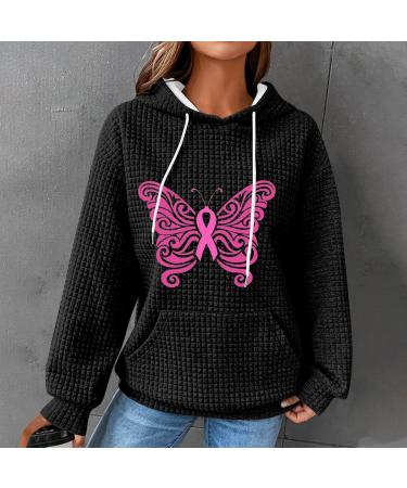 oelaio Breast Cancer Hoodies for Women 2023 Women's Long Sleeve Breast Cancer Awareness Sweatshirts Fight Cancer Survivor Black - Buy Online on GoSupps.com
