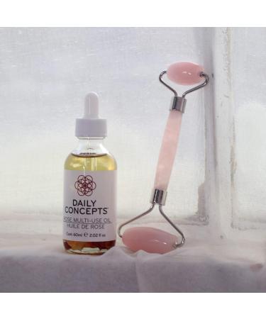 Daily Concepts Gift Set: Quartz Facial Roller & Rose Oil - Lymphatic Drainage Circulation Boost Puffiness Reduction - Buy Online on GoSupps.com