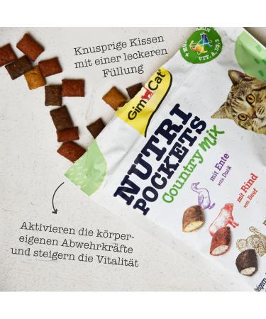 Gimcat Nutri Pockets Country Mix - Crispy Cat Snack with Creamy Filling & Functional Ingredients - 150g Bag - Buy Online on GoSupps.com