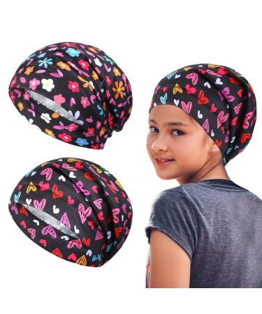 2 Pieces Satin Lined Hair Bonnet for Sleeping Kids Satin Sleep Cap Satin Head Scarf Curly Hair with Elastic Band (Cute Pattern) Multicoloured - Buy Online on GoSupps.com