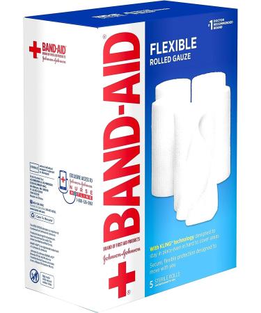 Band-Aid Brand Flexible Rolled Gauze Dressing 4 x 2.1 Yards, 5 Count - Sterile Kling Rolls, Soft Padding - Value Pack - Buy Online on GoSupps.com