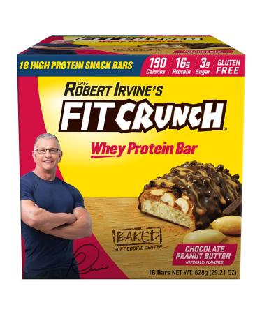 FITCRUNCH Chef Robert Irvine's Whey Protein Bars 18 Count Chocolate Peanut Butter