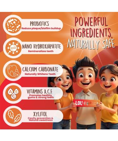 LOL Kids Toothpaste 3-Flavors Pack | Nano Hydroxyapatite Toothpaste Probiotics Vitamins A C E | Safe if Swallowed No SLS | 1 Peppermint 1 Cinnamon & 1 Melon Flavor - Buy Online on GoSupps.com