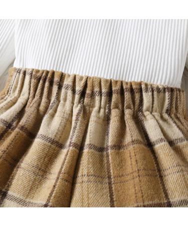 Miipat Toddler Girls Fall Winter Outfit Set | Long Sleeve Pullover Top with Mini Skirt | 3-4 Years | White Khaki | Girls Dress - Buy Online on GoSupps.com