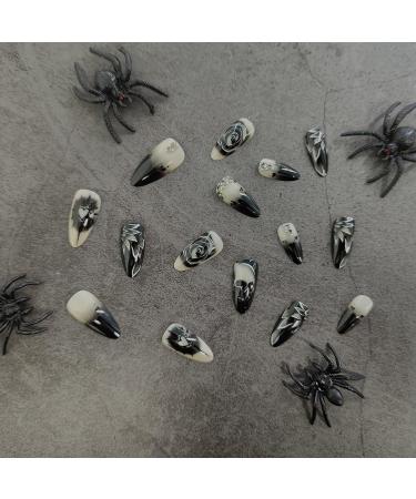 Stiletto Press on Nails - Goth Skull & Black Rose Fake Nails | 24Pcs Halloween Acrylic Nails with Rhinestones - Perfect for Women & Girls - Buy Online on GoSupps.com