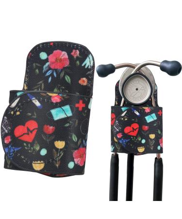 Stethoscope Holder Clip Leather Stethoscope Holders Stethoscope Clip On Waist Belt No More Neck Carrying, Loss, Misplacement B02- Medical Floral Canvas