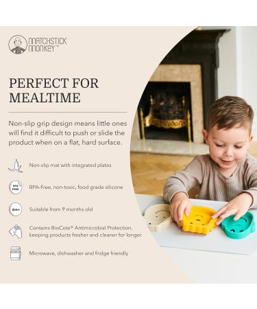 Matchstick Monkey Anti-Slip Animal Puzzle Snack Mat for Baby-Led Weaning - Grey, 100% Silicone, BPA-Free | 9 Months Old+ Baby Snack Mat - Buy Online on GoSupps.com