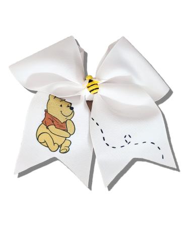 Cheer Bows White Winnie the Pooh with bumble bee center Hair Bow