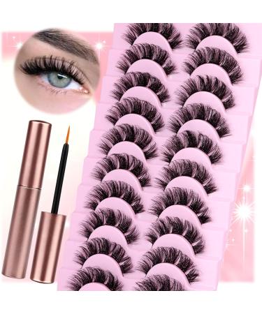 Fluffy 16MM Cluster Lashes Kit with Glue | Thick Volume Faux Mink | Natural Wispy Look | 10 Pairs False Eyelashes - Buy Online on GoSupps.com