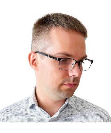 Mini Thin Metal Reading Glasses - Rectangular 2.5 Diopter - Black | Free Case | Stainless Steel Frame - Buy Online on GoSupps.com