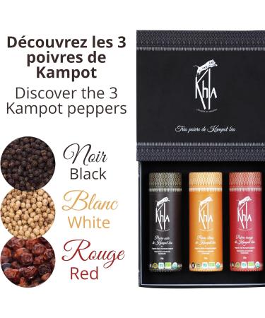 Khla 3 Kampot Peppers Gift Set - Rare Premium Black, White & Red Peppercorns - 360g total - Grinder Refill - Cooking Spices - Perfect Xmas/Birthday Gift - Origin Cambodia - Buy Online on GoSupps.com