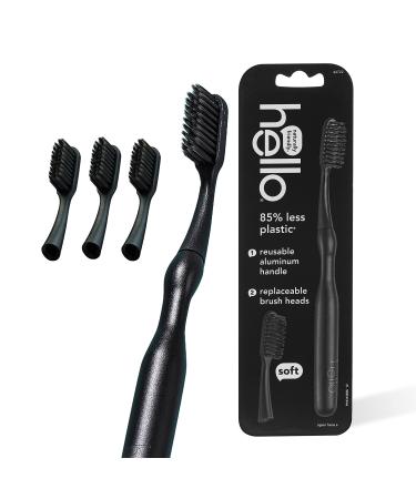 hello Manual Adult Toothbrush With Reusable Charcoal Modern Aluminum Handle & 4 Soft Replacement Heads Bpa-free 4 count Charcoal Reusable Brush
