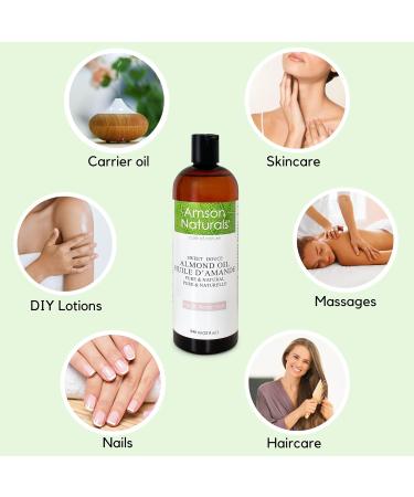 Sweet Almond Oil 32 oz / 946ml (Large Bottle) by Amson Naturals -Pure & Natural for Skin Hair Face Body Massage Cold Pressed carrier oil for essential oils. Huile d'amande douce. - Buy Online on GoSupps.com