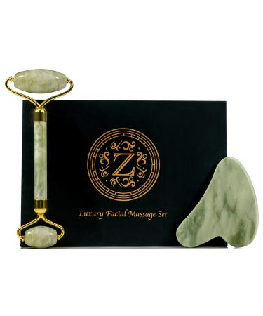 Zamlinco Premium Jade Roller and Gua Sha Set - Luxury Facial Skincare Tools for Anti-Aging | Natural Stone Tools for Face  Eyes  Neck  and Body | Reduce Fine Lines  Wrinkles and Improve Skin Quality