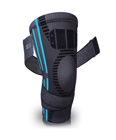 PURE SUPPORT Knee Brace Sleeve | with Strap Compression Patella Stabilizer for Meniscus Tear | Arthritis Pain | Running | Basketball | Crossfit | Sports | Gym | Women | Men XXL Blue/Straps