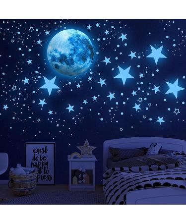 1120 Pcs Glow in The Dark Stars for Ceiling Kids Wall Stickers for Bedrooms for Boys Girls Space Wall Stickers Moon Wall Decals Living Room Bedroom Bathroom Nursery Decor Sky Blue