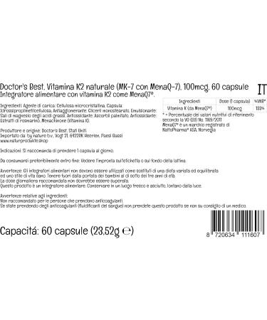 Doctor's Best Vitamin K2 MK-7 100mcg - 60 Vegan Capsules | Lab Tested, Gluten & SOYA Free - Buy Online on GoSupps.com