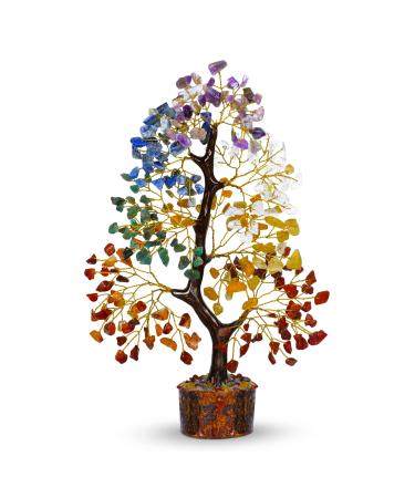 Crystal Tree - Seven Chakra Tree Crystal Tree for Positive Energy Feng Shui Trees As Home Decor Good Luck Money Tree - Spiritual Gifts - Spiritual Decor Meditation Accessories Golden red