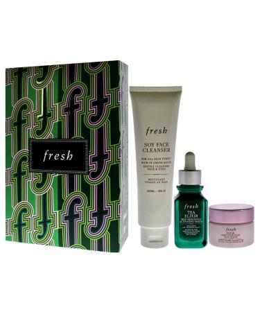 Fresh Resilient Hydrated Skin Trio for Women | Soy Cleanser Tea Elixir Serum & Rose Cream - 3 Piece Set - Buy Online on GoSupps.com