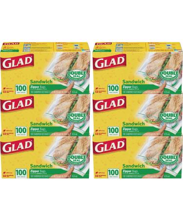 GLAD Zipper Food Storage Sandwich Bags, On-the-Go Snack and Lunch Bags, Zipper Sandwich Sealer, Microwave Safe, BPA Free, 100 Count (Pack of 6) - Buy Online on GoSupps.com